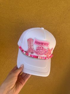 This custom made trucker patch hat is perfect for any occasion whether it be for spring/summer time, for the beach, or a gift for someone, not to mention just a cute accessory spice up to your outfit!  DETAILS-  * This hat is one size with an adjustable SnapBack that is adjustable from 20in. - 23.5in. * The color of this hat is white * Material of the hat is polyester with iron on patches  REFUNDS AND CANCELLATIONS- Every hat is handmade by me as a result, slight variations may occur from the picture  shown and also with patch size and or placement. If you have any issues or concerns with your hat please message me within 72 hours of receiving your order and I'd be happy to help. Summer Trucker Hat For Music Festivals, White Snapback Trucker Hat For Beach, Trendy Pink Hats For Music Festival, Adjustable White Summer Trucker Hat, White Curved Bill Trucker Hat For Vacation, White Patches Trucker Hat, Vacation White Trucker Hat One Size, White Adjustable Trucker Hat For Summer, Fun Adjustable Hats With Patches