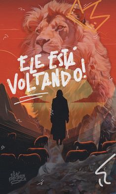 a man standing in front of a lion with the words el fisa voltando