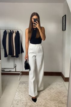 Semi Casual Outfit Women, Semi Formal Outfits For Women, Formal Attire For Women, Outfit Formal Mujer, Wide Leg High Waist Pants, Semi Casual Outfit, Formal Pants Women, Semi Formal Outfits, Fashionable Work Outfit