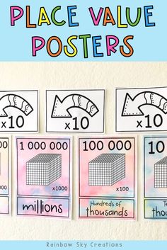 place value posters with numbers and pictures on them