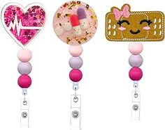 3 Pieces Interchangeable Nurse Badge Reel, Badge Reel Nursing, Valentines Badge Reel, Cute Badge Reel, Funny Badge Reel, Retractable, Holders for Nurse Badge Accessories 3 Pieces Interchangeable Nurse Badge Reel: For use with nurse badge accessories, this pack of three badge reels come in a variety of colors and each features a retractable cord.