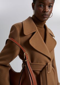 Belted Wool Jacket - Brown - Jackets - & Other Stories US Brown Belt, Brown Jacket, Buckle Belt, Fashion Story, Wool Jacket, Feminine Style, Snap Button, Personal Style, Jackets & Coats