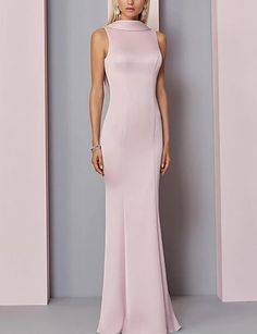 Sheath / Column Evening Gown Elegant Dress Wedding Guest Engagement Floor Length Sleeveless High Neck Satin V Back with Pleats dress to impress 2024 2024 - $139.99 Cocktail Dress Elegant, Winter Wedding Guest Dress, Dress With Pleats, Evening Dresses Online, Cheap Evening Dresses, Evening Dress Floor Length, Dress Wedding Guest, Formal Evening Dress, Party Kleidung