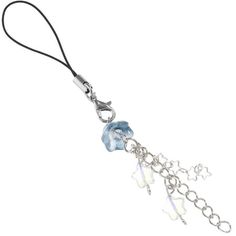 a blue glass beaded lanyard on a black leather cord with silver beads and chains