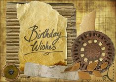 a piece of paper with the words birthday wishes written on it and an image of a wheel