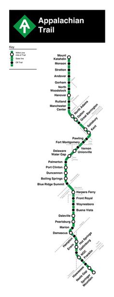 the train map for appalachian trail is shown in black and white, with green lettering