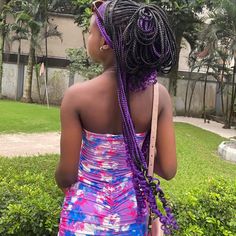 Purple and black knotless braids.💜 Black And Purple Knotless Braids, Purple And Black Box Braids, Black And Purple Braids, Purple And Black Braids, December Braids, Black Knotless Braids