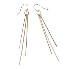 Pair of silver dangle earrings with three varied length square wires. Single Earring, Wire Earrings, Gold Drop Earrings, The Room, Sterling Silver Earrings, Gold Filled, Night Out, Gold Tones, Hair Accessories