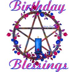 a birthday card with a blue candle in the center and flowers around it that says, birthday blessing