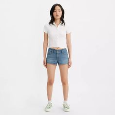 Superlow Women's Shorts - Medium Wash | Levi's® US Slim Fit Summer Shorts, Summer Slim Fit Shorts, Slim Fit Summer Bottoms Short Length, Fitted Mid-rise Shorts With Built-in Shorts, Casual Fitted Jean Shorts, Fitted Casual Jean Shorts, Trendy Fitted Mid-rise Shorts, Fitted Mid-rise Trendy Shorts, Fitted Bottoms With Button Closure And Short Inseam