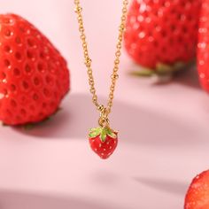 Fruit Enamel Necklace is a good gift for fruit lovers. The fruit pendant is made with enamel paint and the 18k gold chain looks strong. It can be found in natures jewelry collection on Selenichast online shop. Simple yet unique and sleek, this pendant necklace for women features fruit pendants made of enamel, including banana, strawberry, cherry, watermelon and so on for your options. These delicate fresh fruit pendants that seem to give off a delicious scent can deliver you a positive mood and Strawberry Necklace, Fruit Necklace, Peach Earrings, Fruit Jewelry, Positive Mood, 18k Gold Chain, Nature Necklace, Horses Pendant, Jewelry Accessories Ideas