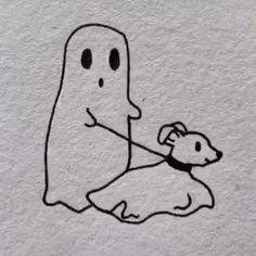 a drawing of a ghost holding a small dog