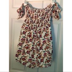 Charlotte Russe Off The Shoulder Floral Romper Casual Off-shoulder Sundress For Spring, Casual White Strapless Sundress, Casual Strapless Floral Print Dress, Casual Strapless Mini Dress With Floral Print, Off-shoulder Floral Print Sundress For Day Out, Bright Blue Dresses, Faux Suede Dress, Long Summer Dresses Maxi, Floral High Low Dress