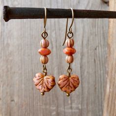 Hypoallergenic Pure Titanium Earrings Czech Glass Earrings Boho Earrings Gift for Her - Etsy Titanium Earrings, Lake Forest, Nov 2, Coral Beads, Leaf Necklace, Earrings Boho, Glass Earrings, Leaf Earrings, Coral Pink