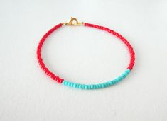 Red and turquoise bracelet, friendship bracelet, minimalist bracelet, dainty bracelet, red beaded br Trendy Red Beaded Bracelets With Tiny Beads, Red Minimalist Beaded Bracelets For Everyday, Red Bohemian Friendship Bracelets For Summer, Minimalist Red Beaded Bracelets For Everyday, Bohemian Red Friendship Bracelets For Summer, Dainty Red Beaded Bracelets For Everyday, Minimalist Friendship Bracelets For Summer Gift, Red Round Beads Bracelets For Summer, Casual Red Friendship Bracelets With Round Beads