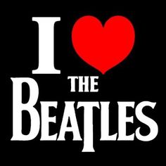 i love the beatles sticker on a black background with white letters and a red heart