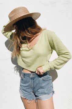 Knits About You Lime Sweater - elisonrd Lime Color, Fall Staples, Softest Sweater, Stripe Sweater, Deep V Neck, Colorful Sweaters, Knitted Sweaters, Denim Shorts, Full Length