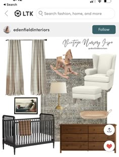 a baby's room with furniture and accessories