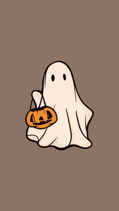 a ghost holding a pumpkin in its mouth