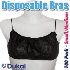 Disposable Single Use Bra - BLACK / Small-Medium / 100 Pack - Individually Wrapped Bras by Dukal Latex Free, Black Color, The 100, Elastic, Bra, Color, Black