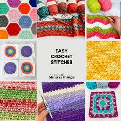 crochet patterns for easy afghans and blankets with text overlay that says easy crochet stitches