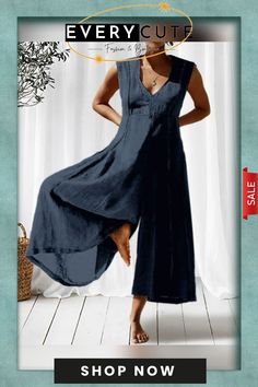 Casual Solid Color Short-sleeved Jumpsuit Casual Non-stretch V-neck Jumpsuits And Rompers, Casual One-piece Dress, Casual Solid Color One-piece Dress, Casual Solid One-piece Dress, Casual Beach Overall Dresses, Casual Overall Beach Dresses, Casual Overall Dress For Beach, Casual Overall Dress For Vacation, Summer Long Sleeve Solid Color Jumpsuits And Rompers