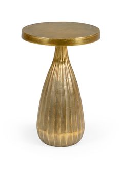 a round table with a gold base on an isolated white background in the shape of a vase