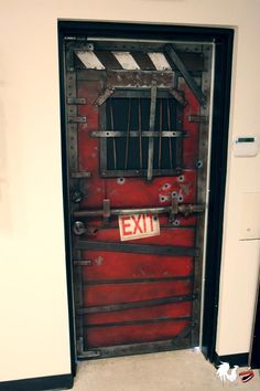 an exit door with a sign on it