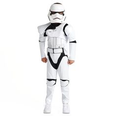 a man in a star wars storm trooper costume standing with his hands on his hips