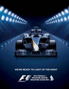 an advertisement for the new formula racing team, featuring a race car in front of bright lights