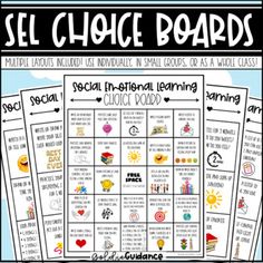 the self choice board for social learning with words and pictures on it, in black and white