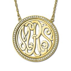 Monogram Initial Necklace with Diamond Accents 14k Yellow Gold 0.34ct - Allurez.com #allurez #customize #jewelryart #jewelrybrand #whitegold #rosegold #yellowgold #personalized #monogram #pendant #personalizedgifts #jewelrygifts #jewelrylover #jewelrydesign #jewelry #jotd #sterlingsilver #love #beautiful #gorgeous #elegant #elegance #stunning #stylish #style #glamorous #glam Ac Monogram, Sterling Silver Initial Necklace, Rose Gold Chain Necklace, Diamond Monogram, Necklace With Diamond, Monogram Pendant, Sterling Silver Initial, Monogram Jewelry, Circle Pendant Necklace