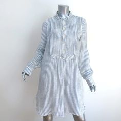 Cp Shades Long Sleeve Dress White/Blue Striped Linen Size Small Pre-Loved. Small Brown Smudge On Front May Come Out With Cleaning. Faint Yellow Spot Above Right Bust Is Barely Noticeable. Dress Does Not Have Pockets. -**- Bust 42" Waist 45" Hip 49" Total Length 35.5" White Long Sleeve Dress, Striped Linen, Shades, Long Sleeve Dress, Yellow, Womens Dresses, White, Long Sleeve, Blue