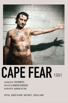 a man with his arms outstretched in front of a brick wall and the words cape fear