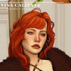 a digital painting of a woman with red hair wearing a fur coat and cross necklace