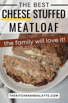 Meatloaf stuffed with cheese on a serving platter being cut into slices. Meatloaf With Cheese, Meatloaf Recipe With Cheese, Beef Bread, Simple Ingredient Recipes, Meat Entrees, Cheese Stuffed Meatloaf, Stuffed Meatloaf, Meatloaf Ingredients, Classic Meatloaf