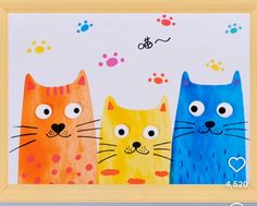 three colorful cats are standing next to each other