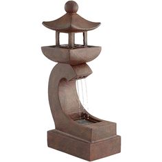 Bringing the allure of exotic Japanese art and culture, this pagoda LED outdoor floor fountain offers sophisticated, artistic appeal. A rich rust finish saturates a shapely unit made of lightweight polyresin construction. Enjoy a subtly flowing fountain with three spouts that create a soothing effect. This outdoor fountain from John Timberland delivers soft, energy-efficient lighting for nighttime use. Gender: unisex. House Exterior Balcony, Pagoda Patio, Patio Water Fountain, Garden Pagoda, Japanese Garden Lanterns, Outdoor Waterfall Fountain, Home Deck, Soft Energy, Exterior Balcony