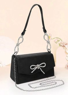 Introducing our Rhinestone Bow Decor Square Evening Bag. Featuring a detachable strap, this mini bag is perfect for any occasion. Made with soft flannelette and a secure flap closure, it adds a touch of elegance to any outfit. Stand out with a sparkling rhinestone bow decoration. Material: Flannelette (Polyester) Bow Decor, Small Tote Bag, Black Hot Pink, Rhinestone Bow, Evening Handbag, Small Tote, Small Handbags, Pink Beige, Bird In Bag