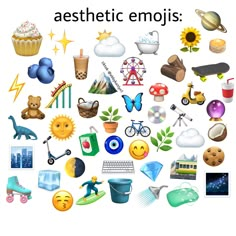 the words aesthetic emojis are surrounded by various icons