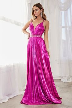 Metallic Prom Dresses, Metallic Gown, Crinkle Skirt, Bridget Satterlee, Pleated Gown, Cinderella Divine, Prom Long, Magenta Purple, Cinderella Dresses