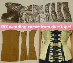 the back of a woman's corset made out of duct tape and paper