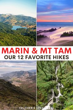 photos of various hiking landscapes in Marin county California. text reads 'best hikes in marin and mt tam' Hiking In California, Bay Area Hikes, Mt Tamalpais, California Hiking, Marin County California, Marin Headlands, California Hikes, Travel California, Hiking Adventures