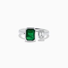 Effy 14K White Gold Emerald and Diamond Ring Modern White Gold Emerald Rings, Modern Emerald Ring In 14k White Gold, Modern 14k White Gold Emerald Ring, White Gold Emerald Ring With Polished Finish, Emerald Cut Polished 14k White Gold Ring, Luxury White Gold Emerald Ring, Multi-stone Emerald Ring In White Gold, Fine Jewelry White Gold Emerald Ring With Polished Finish, 14k White Gold Emerald-cut Emerald Ring