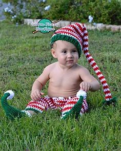 Ravelry: Christmas Elf Outfit - Stocking Hat, Pants, Booties - 3 Sizes pattern by Sissy Johnson Pants Crochet Pattern, Baby Christmas Stocking, Crochet Elf Hat, Baby Elf Hat, Pants Crochet, Doodle Baby, Newborn Christmas Photos, Christmas Elf Outfit, Elf Outfit