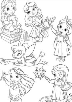 coloring pages for children with princesses and their favorite things to draw on the page