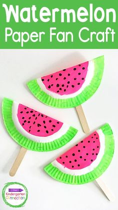 paper plate watermelon popsicles with text overlay that reads, how to make your own watermelon paper fan