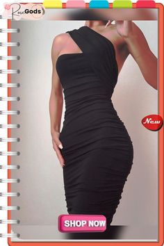 One Shoulder Sleeveless Ruched Bodycon Dress Black Dresses Bodycon Dress Black, Ruched Bodycon Dress, Black Bodycon Dress, Measurement Chart, Black Dresses, Women's Fashion Dresses, Dress Black, One Shoulder, Fashion Dresses