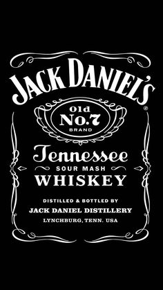 jack daniels whiskey label on black with white lettering and an image of the back side