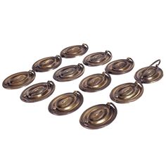 set of 10 antique brass plated oval door handles